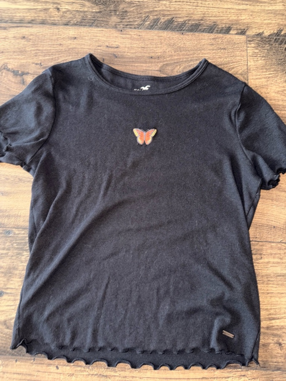 Hollister Black Short Sleeve Tee with Orange Butterfly